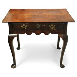 Early 18th century Georgian oak single drawer side table, the rectangular top over a singl...