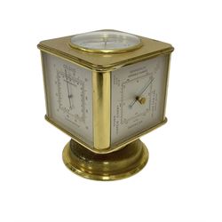 20th century-Angelus clock and weather station combined, in a satin gilt case with an 8-day clock movement, hygrometer, barometer, thermometer and compass.