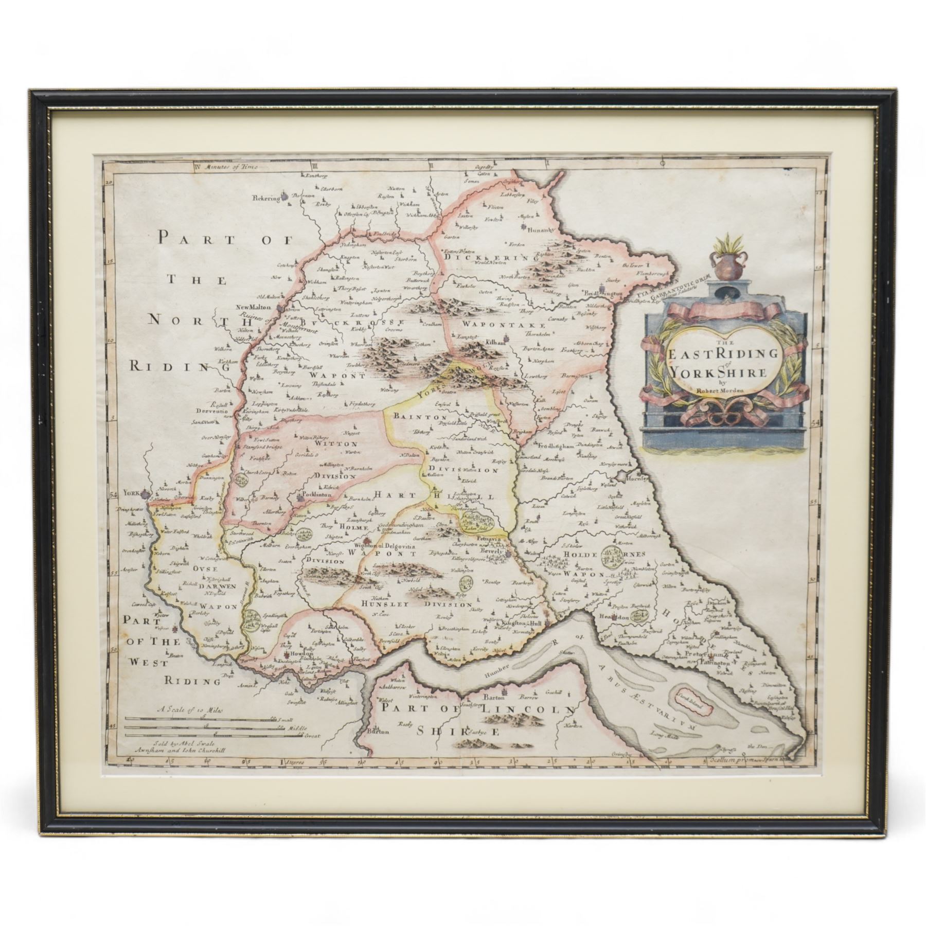 Robert Morden (British c.1650-1703): 'The East Riding of Yorkshire', 17th/18th century engraved map with hand-colouring 38cm x 43cm