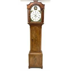 19th century inlaid mahogany longcase clock, painted enamel dial, signed Chas Liddell, Stockton-on-Tees