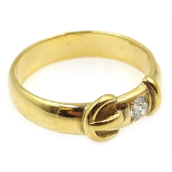  Gold single stone diamond set buckle ring, stamped 18ct   