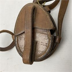 Broadhurst Clarkson brass and leather 4-draw telescope, the first draw with graduations, sliding lens shroud and leather covers for both ends on shoulder strap; marked 'Broadhurst Clarkson & Co. Ltd. 63 Farringdon Road London E.C.', L87cm fully extended; together with a WWI brass marching compass marked F-L No.123113 1918 (broad arrow); crudely etched L.H. McD. Latham; in associated Brooks & Co. leather case dated 1913 stamped W.B. Constable (2)