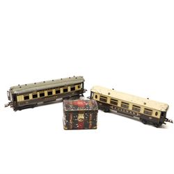 Hornby O gauge Parlour Car 'Grosvenor', a Hornby Pullman coach and a vintage Crumpsall bis...