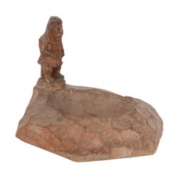 Gnomeman - tooled oak ashtray, hexagonal form with carved standing gnome signature, by Tho...