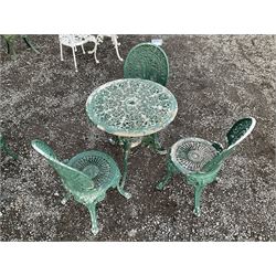 Painted aluminium circular garden table and three chairs - THIS LOT IS TO BE COLLECTED BY APPOINTMENT FROM DUGGLEBY STORAGE, GREAT HILL, EASTFIELD, SCARBOROUGH, YO11 3TX