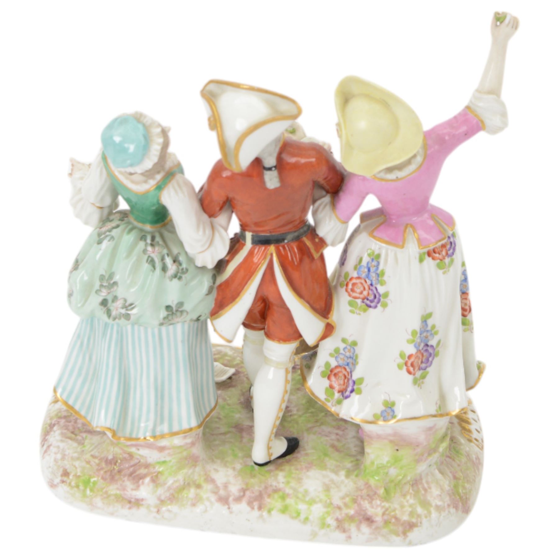 Continental figure group L' Amour,, together with a pair of courting figures and Staffordshire spill vase 