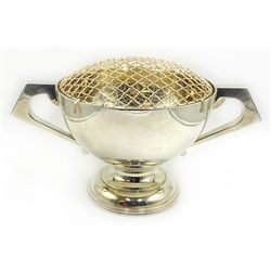  Art Deco silver twin handled pedestal rose bowl by Cooper Brothers & Sons Ltd Sheffield 1922 diameter 20cm 25oz  