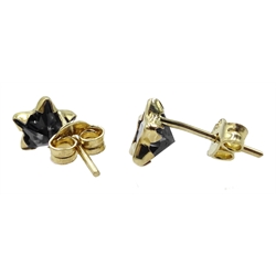  Pair of 9ct gold amethyst, star stud earrings, stamped 9K  