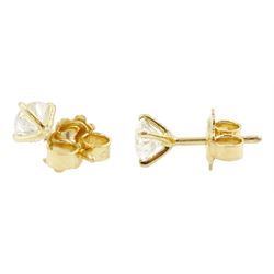 Pair of 18ct gold round brilliant cut diamond stud earrings, total diamond weight 1.02 carat, with World Gemological Institute report