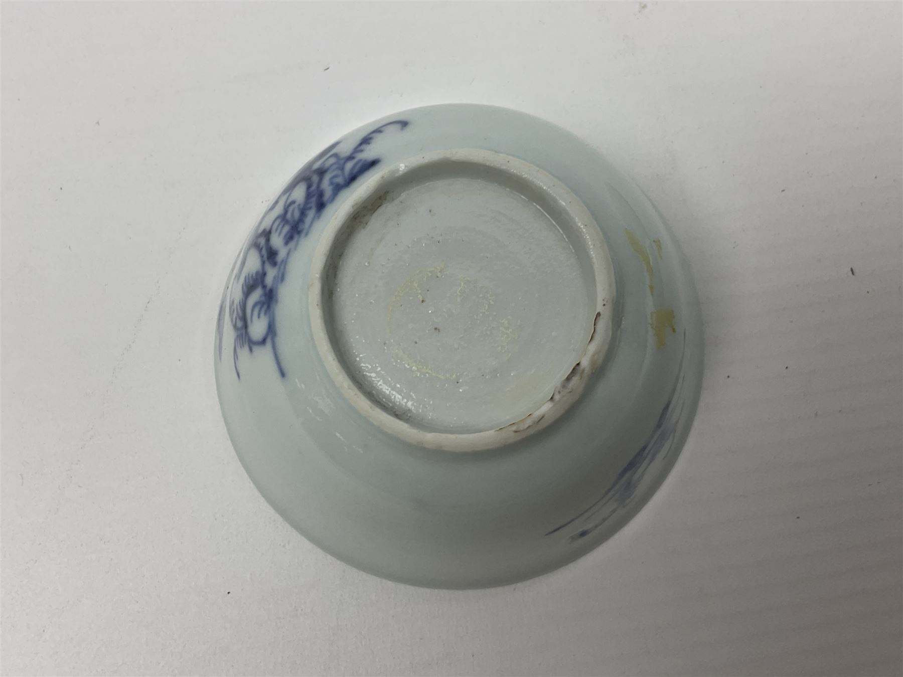 Chinese Nanking Cargo tea bowl and saucer, each decorated with pin tree, saucer with Christie's lot label beneath, tea bowl D7.5cm, saucer D11.5cm