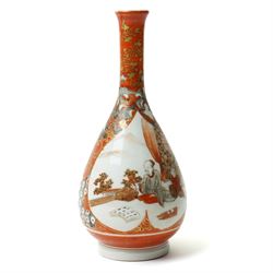 Chinese rock crystal figure of a deity with peaches, H12cm, a Japanese Shunga erotically carved seal, H7cm, an erotically painted Chinese scent bottle, H8cm, Japanese satsuma vase, H16cm and a Chinese famille vert teacup, H6.5cm(5)