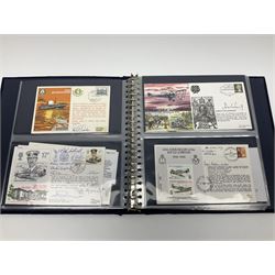 First Day Covers - approx. one hundred flying related and other military FDCs 1970s-2000s, mainly WW2 interest and bearing signatures; British, Channel Islands, Continental, Australia etc; signatures include Vera Lynn, J.H. Lacey, 'Johnnie' Johnson, Barnes Wallis, Bill Reid VC, various other gallantry medal winners, Dam Busters, Battle of Britain, Terence Otway, Leonard Cheshire, Stanford Tuck etc; loose and in a Benham album