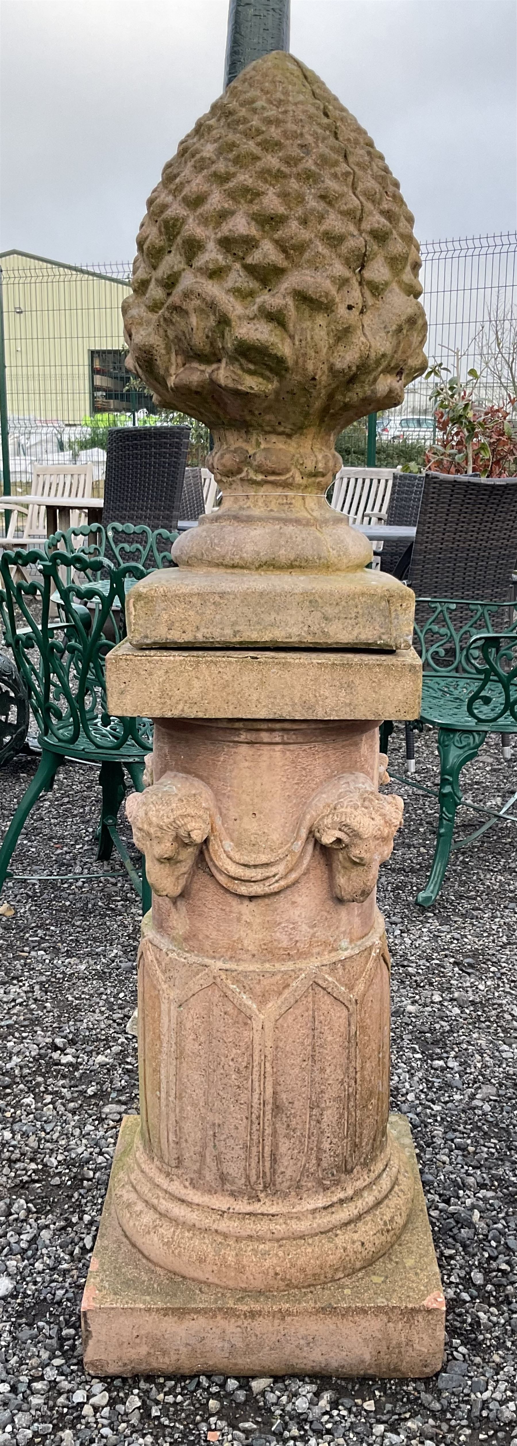 Cast stone garden pineapple finial, on column base - THIS LOT IS TO BE COLLECTED BY APPOINTMENT FROM DUGGLEBY STORAGE, GREAT HILL, EASTFIELD, SCARBOROUGH, YO11 3TX