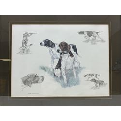 After Alan Ellison, limited edition colour print 'Working Springers' no.178/750 signed on the mount 43 x 59cm; and seven colour prints after Nigel Hemming of game birds and gun dogs; all framed (8)