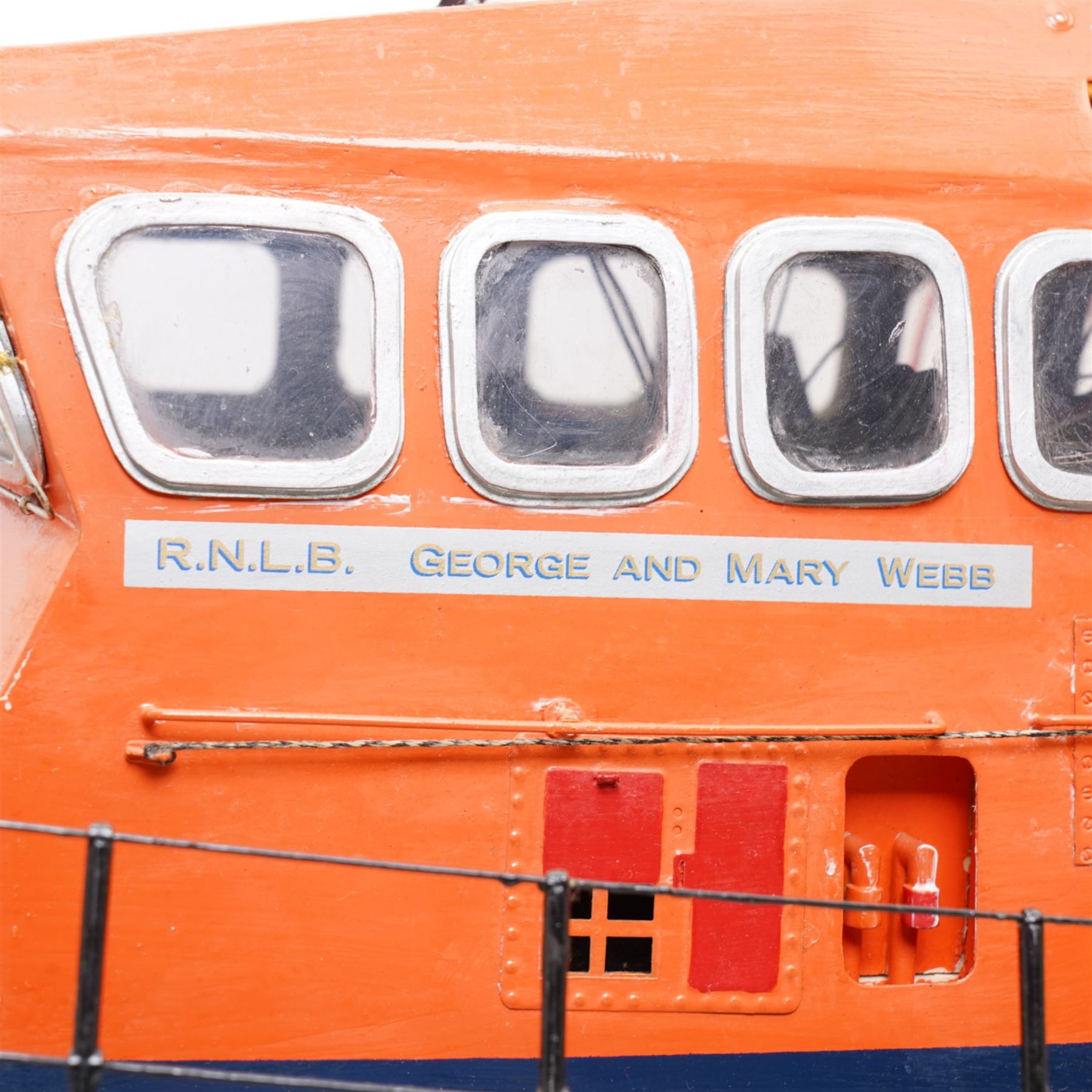 Model of the Whitby Severn Class lifeboat 'George and Mary Webb' on stand L90cm