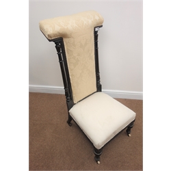  Late Victorian ebonised prie-dieu chair, carved and gilt decoration, H109cm  