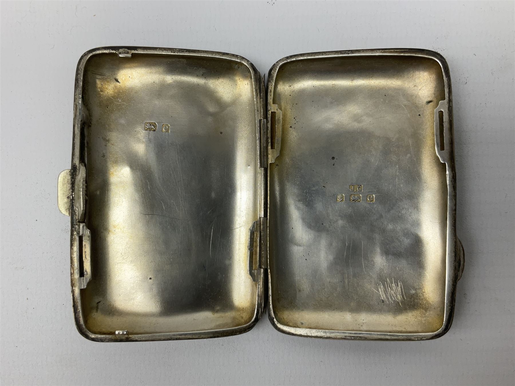 20th century engine turned silver propelling pencil by Johnson, Matthey & Co, stamped London 1956, together with silver cigarette case stamped Birmingham 1904 with engraved foliate decoration, total weight 74g