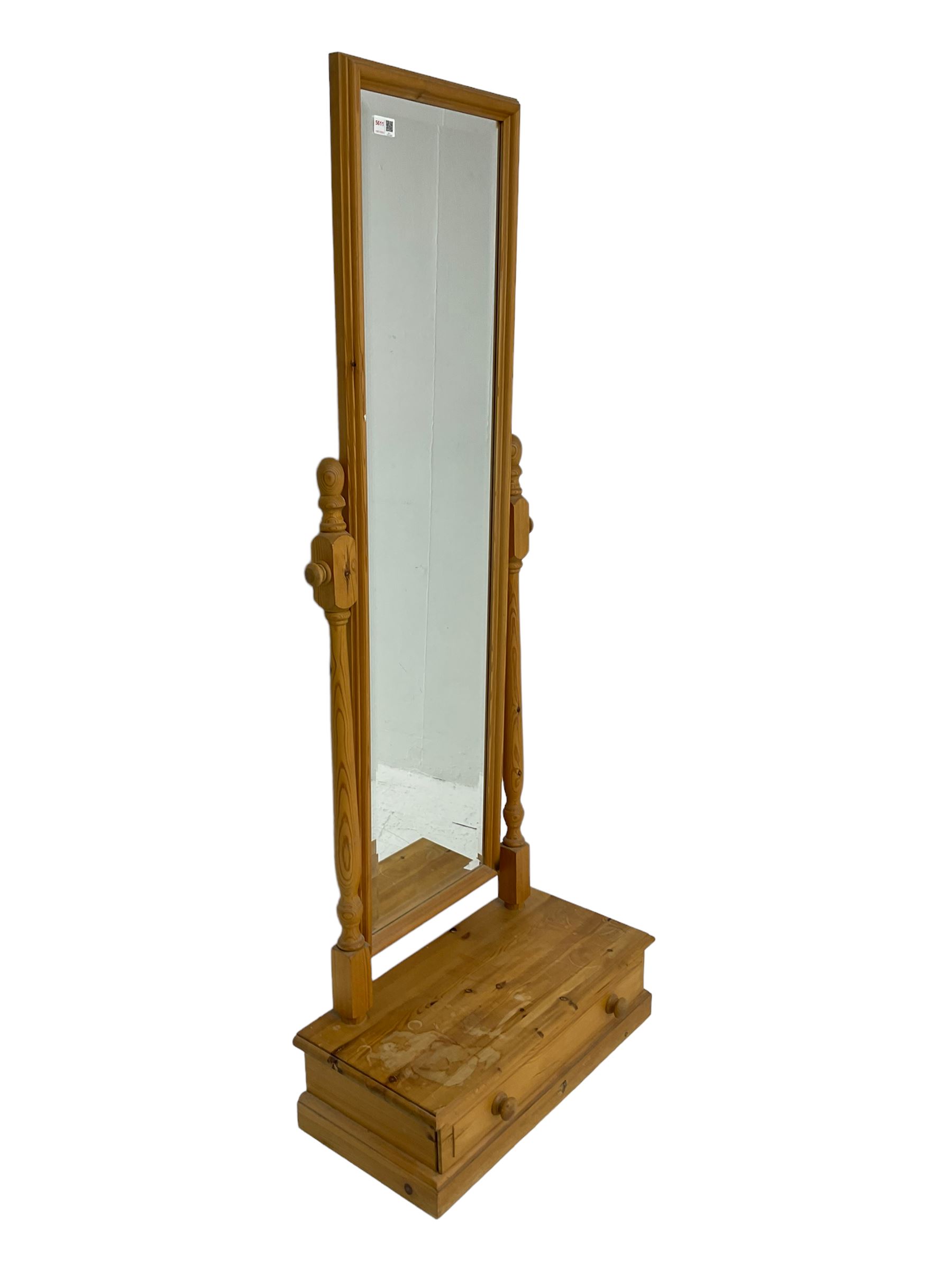 Solid pine cheval dressing mirror with drawer