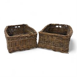20th century pair of rectangular wicker baskets, natural woven construction with slotted h...