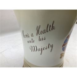 Shelley musical pottery jug commemorating the 1937 Coronation of King George VI, with printed mark beneath, H20cm