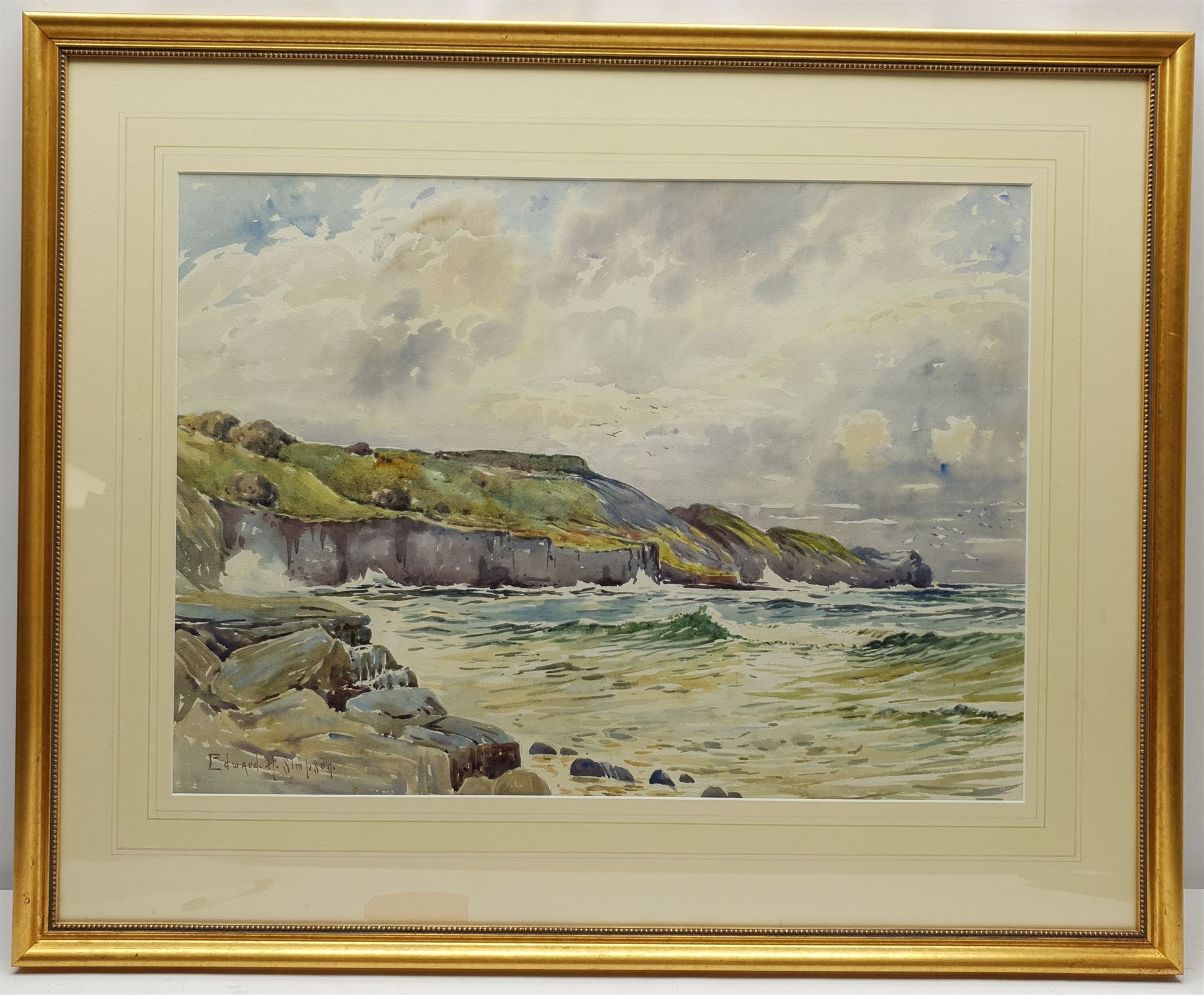 Edward H Simpson (British 1901-1989): 'Rough Water The Ness Sandsend', watercolour signed, titled verso with artist's Scarborough address 41cm x 57cm