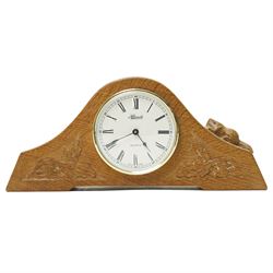 Beaverman - oak arched top mantel clock, with acorn and oak leaf carvings to spandrels, fi...