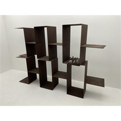 Retailed by The Conran Shop - four sectional modular shelving units, rusted metal finish, each unit - W212cm, H71cm, D33cm