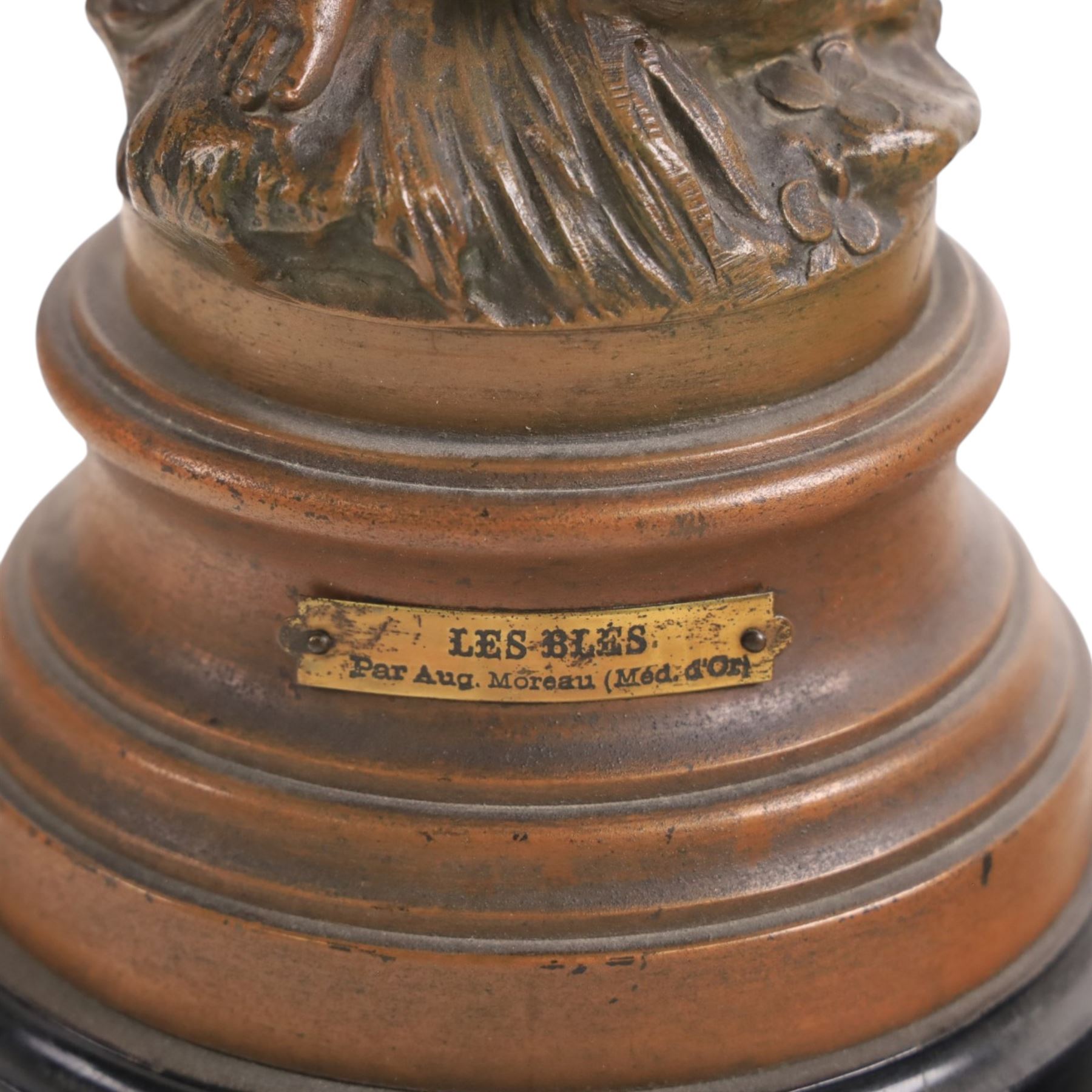 After Moreau, pair of spelter figures Les Bles and Nid de Mesanges