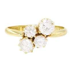 18ct gold diamond ring, set with four round brilliant cut diamonds, hallmarked, total diam...