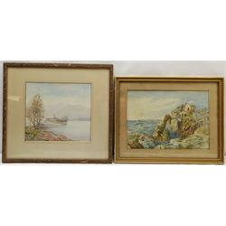 Hilda Gibson (British 20th century): 'Island of the Fisherman Lake Maggiore', watercolour signed, titled verso 26cm x 29cm; After Abraham Hulk Jnr. (British 1851-1922): Mediterranean Hilltop Houses, watercolour bears signature 26cm x 37cm (2)