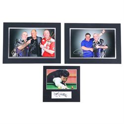 Collection of signed sporting photographs, including Jimmy White, Phil Taylor, Bobby George, Eric Bristow, John Lowe, mostly dedicated, together with spurious signatures of Michael Schumacher and of Lionel Messi