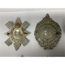Thirteen Scottish metal Glengarry badges including Black Watch, Highland Regiment, Cameronians, Argyll & Sutherland, Seaforth Highlanders, Kings Scottish Own Borderers etc