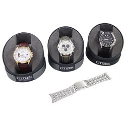 Citizen Eco-Drive Perpetual Calendar gentleman's stainless steel quartz wristwatch and two...