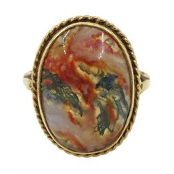 9ct gold oval moss agate ring, hallmarked