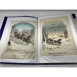 Two albums of Victorian and later sheet music, many with attractive illustrated coloured covers, to include some war and air force related examples to include The Frost Polka, Milk to my Tea, Tour Songs of the Air Service, Silver Wings in the Moonlight, etc, some facsimile