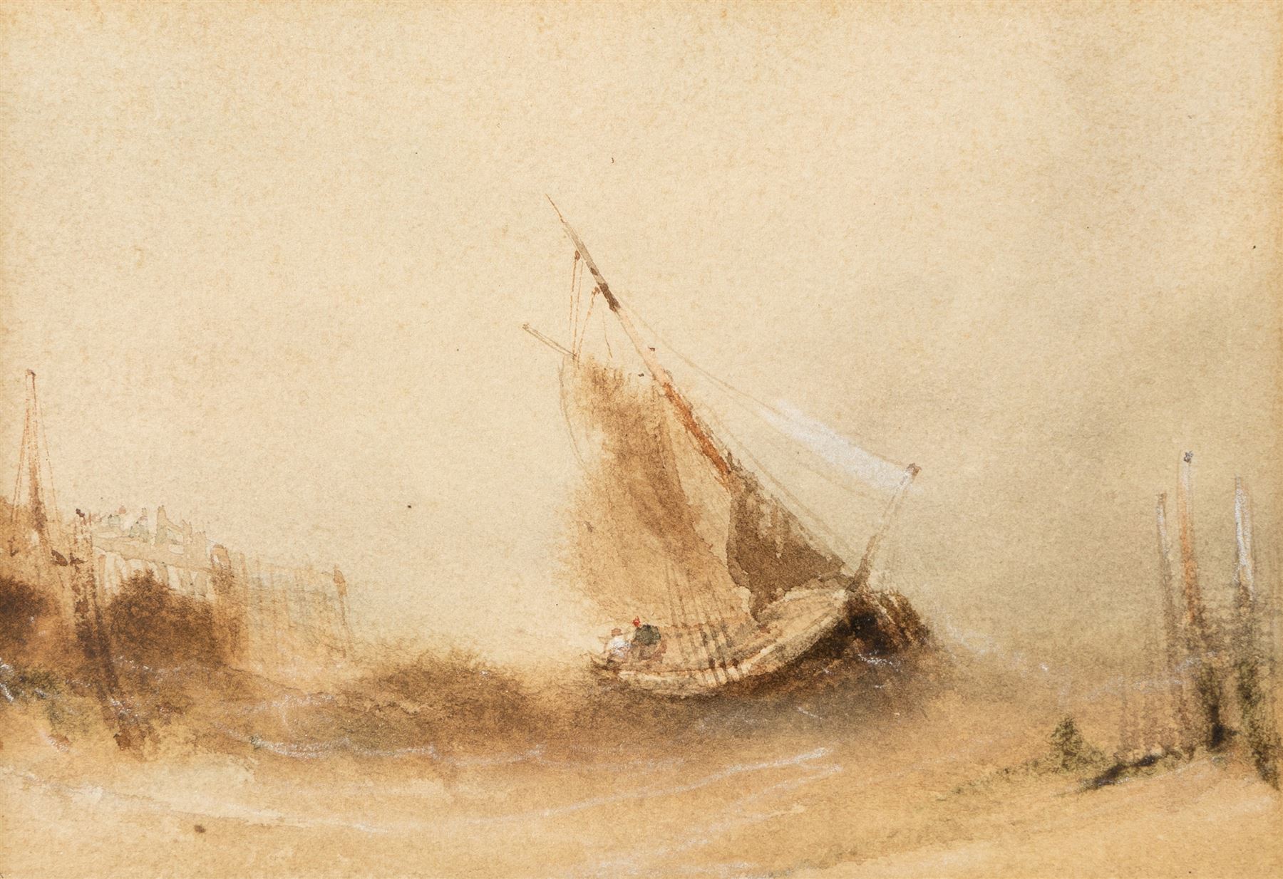Henry Barlow Carter (British 1803-1867): 'Scarborough' and 'Bridlington', pair watercolours, signed and titled on original John Linn & Sons labels verso 11cm x 16cm in the original gilt frames