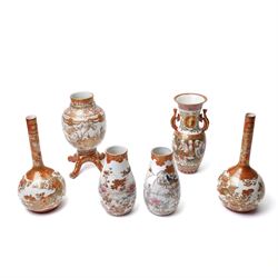 Collection of 19th century Japanese Kutani wares, including two pairs of vases, a twin han...