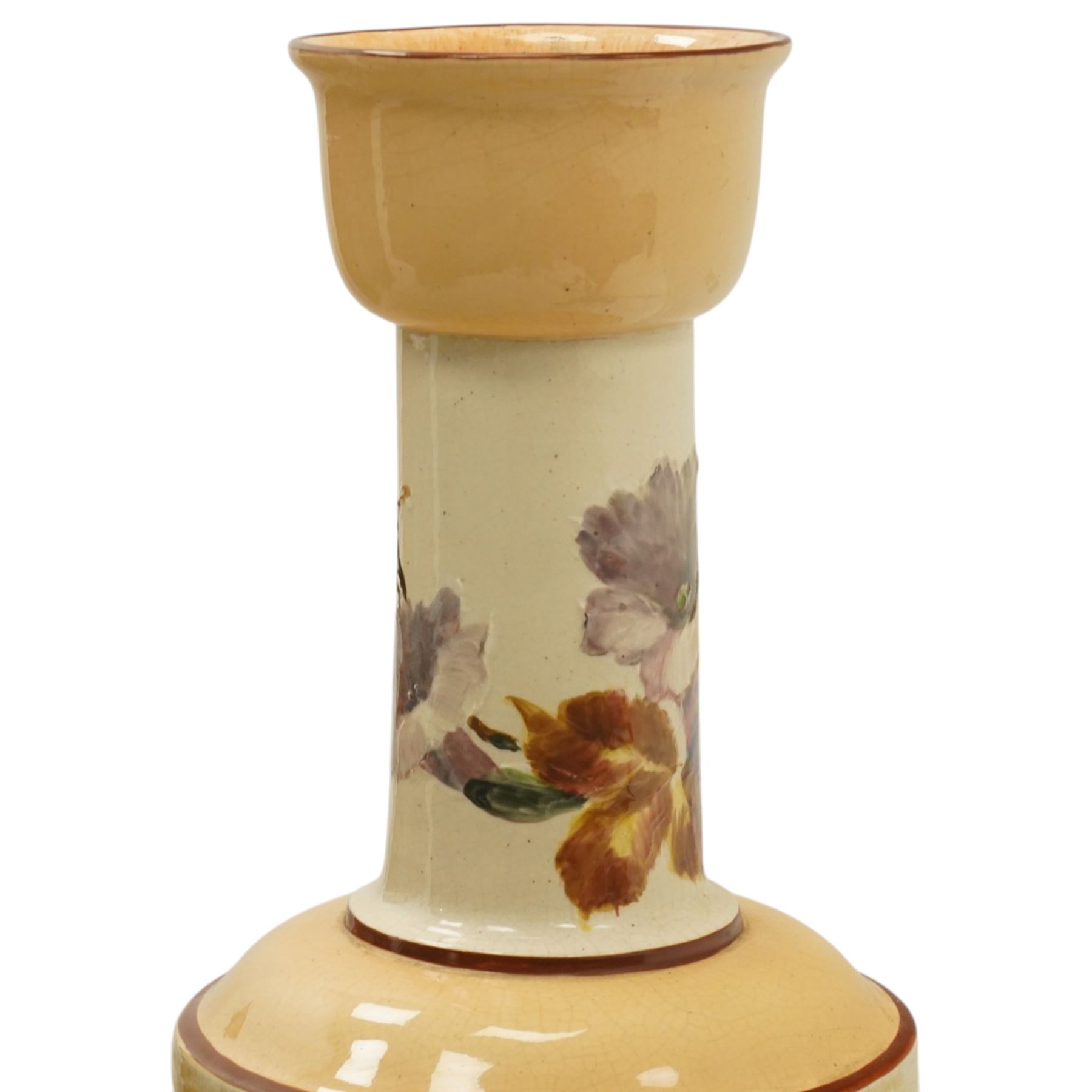 Late Victorian Tooth & Co Bretby floor vase  decorated with large sprays of flowers, incised signature H94cm 