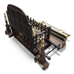 Victorian cast iron fire grate with Yorkshire Rose decoration, with guard and tools