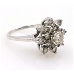  White gold diamond snowflake cluster ring stamped 14KP diamonds approx 0.7 carat  