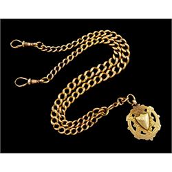 Early 20th century 9ct rose gold double Albert watch chain / necklace, each link stamped 9 375, with 9ct rose gold medallion