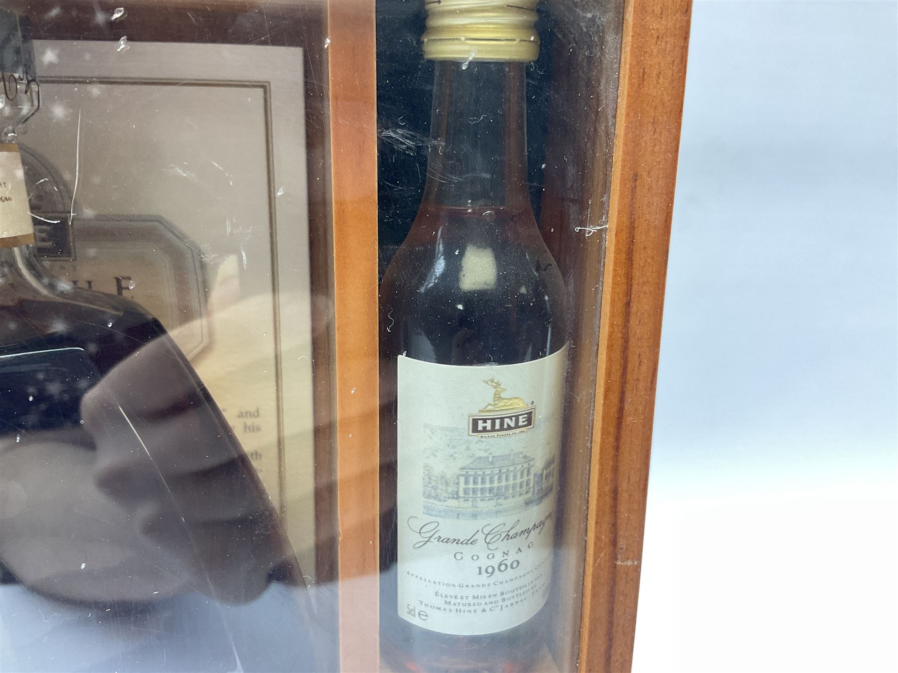 Presentation set comprising Hine Antique cognac 70cl, 40% volume and four miniature bottles of Hine cognac, 1957, 1960, two 1982, all 5cl, 40%   together with bottle of Tokaji sweet wine, 500ml, 13%