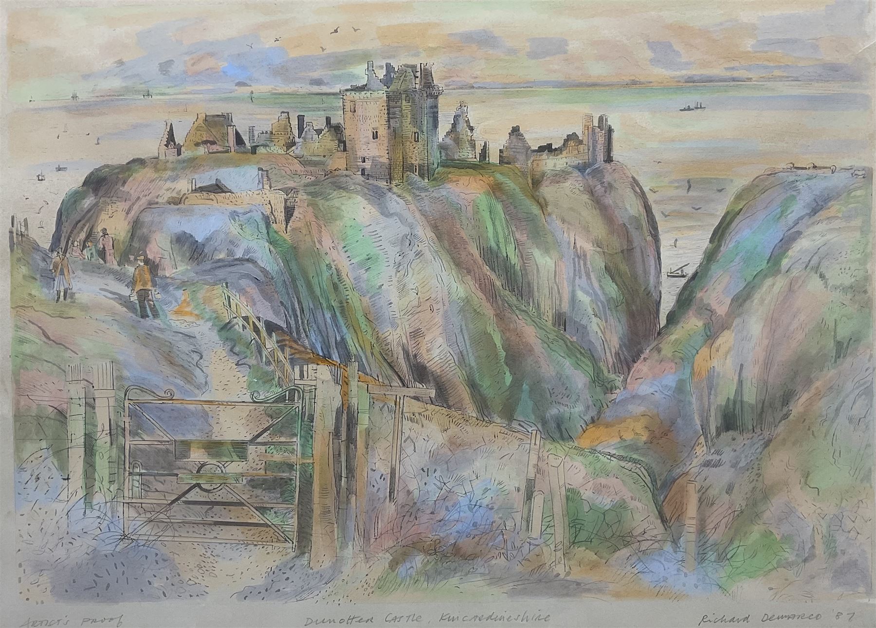 Richard Demarco CBE (Scottish 1930-): 'Dunnottar Castle - Kincardineshire', artist's proof screenprint signed titled and dated '87, 44cm x 61cm 