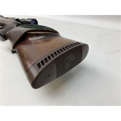 30-06 Steyr-Mannlicher Model M bolt-action rifle, the 61cm hammer forged barrel with side safety, double set trigger and lift-out rotary magazine, walnut stock with chequered pistol grip and fore-end and additional soft leather cheek piece, Pecar Berlin Champion 8 x 45 telescopic sight with quick release mounts, serial no.204791 L111cm FIREARMS CERTIFICATE REQUIRED OR RFD