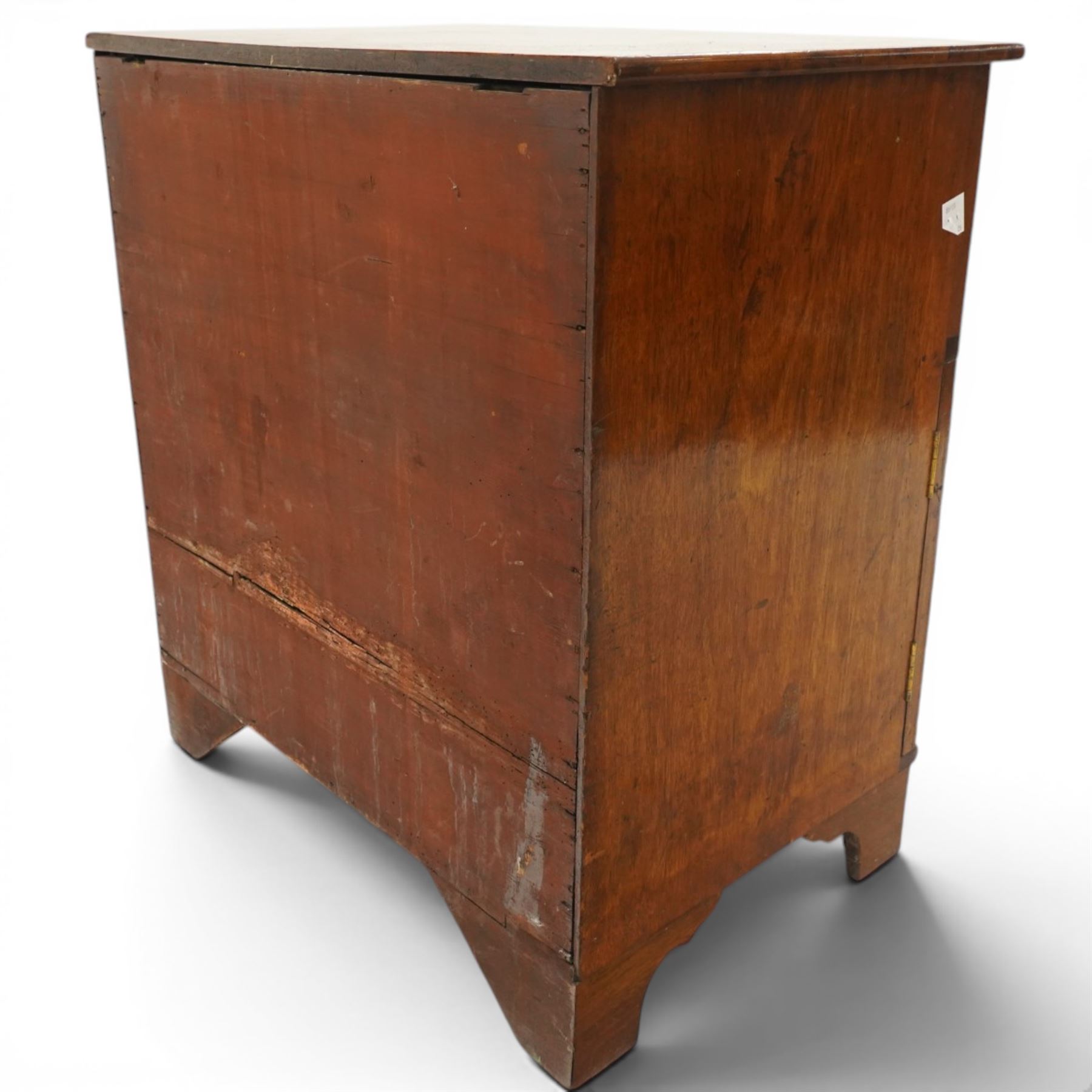 George III mahogany converted commode cabinet, rectangular top over single drawer with egg-and-dart moulding, over two arched panelled cupboard doors, on bracket feet