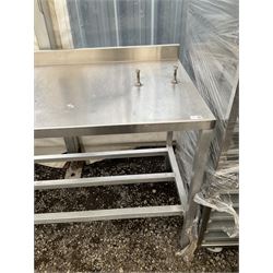 Aluminium framed preparation table with stainless top, barred under-tier, raised back, fixing bolts on top - THIS LOT IS TO BE COLLECTED BY APPOINTMENT FROM DUGGLEBY STORAGE, GREAT HILL, EASTFIELD, SCARBOROUGH, YO11 3TX