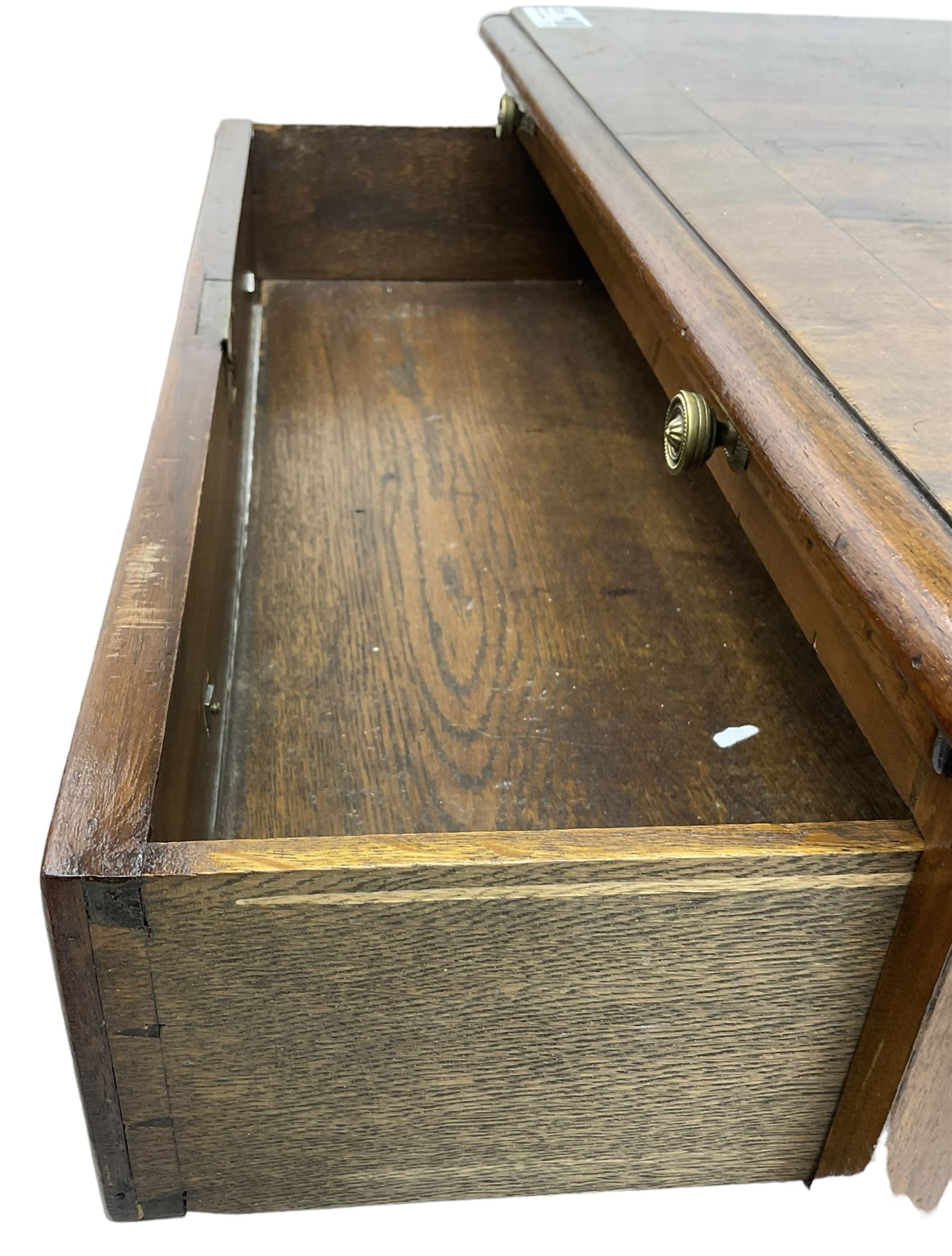 Georgian design walnut chest, crossbanded rectangular ovolo-moulded top, fitted with slide over four long cock-beaded drawers, on bracket feet