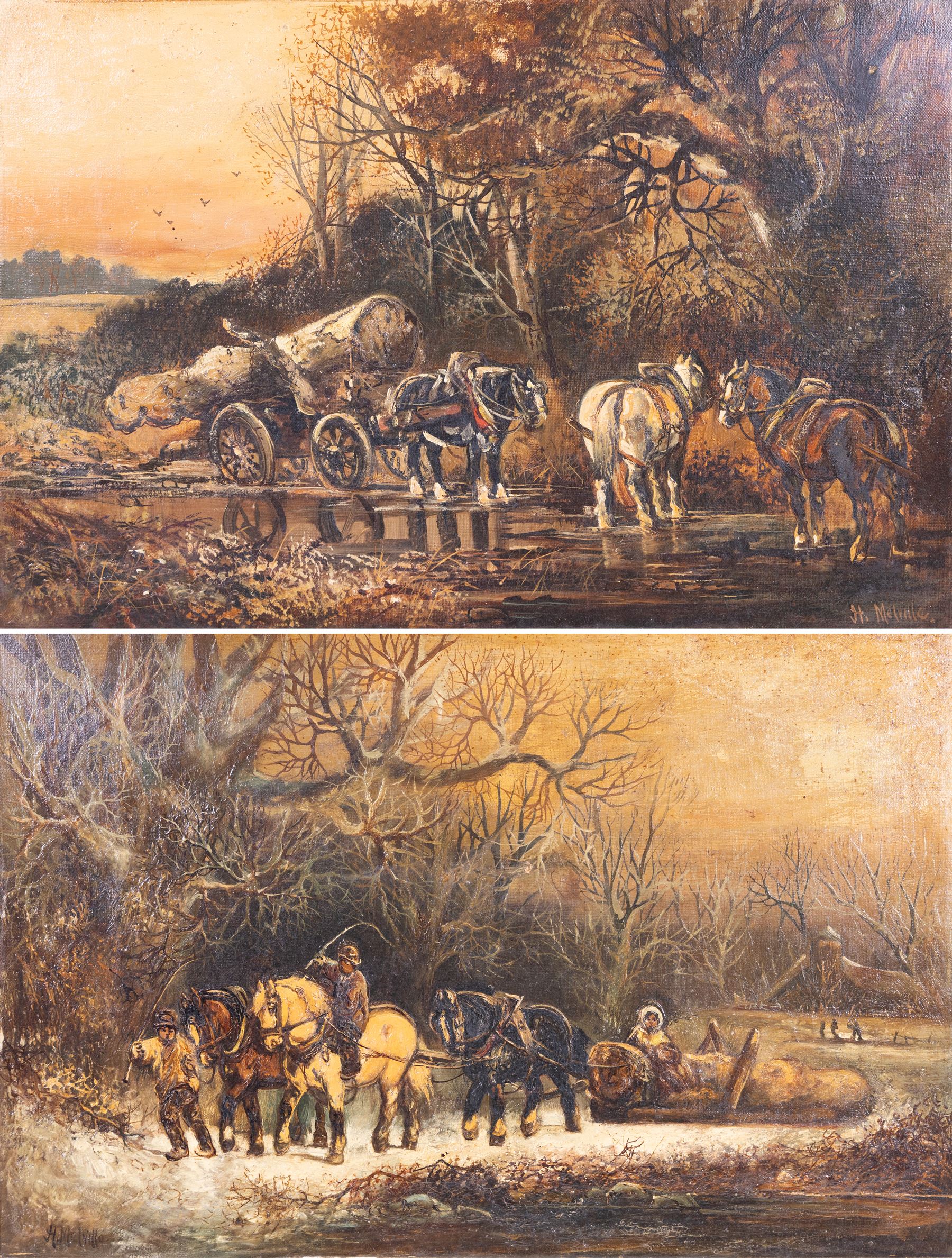 Harden Sidney Melville (British 1824-1894): The Logging Cart, oil on canvas signed 39cm x 60cm (2)