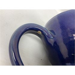 Late Victorian Farnham blue glaze owl jug, unmarked, H16.5cm