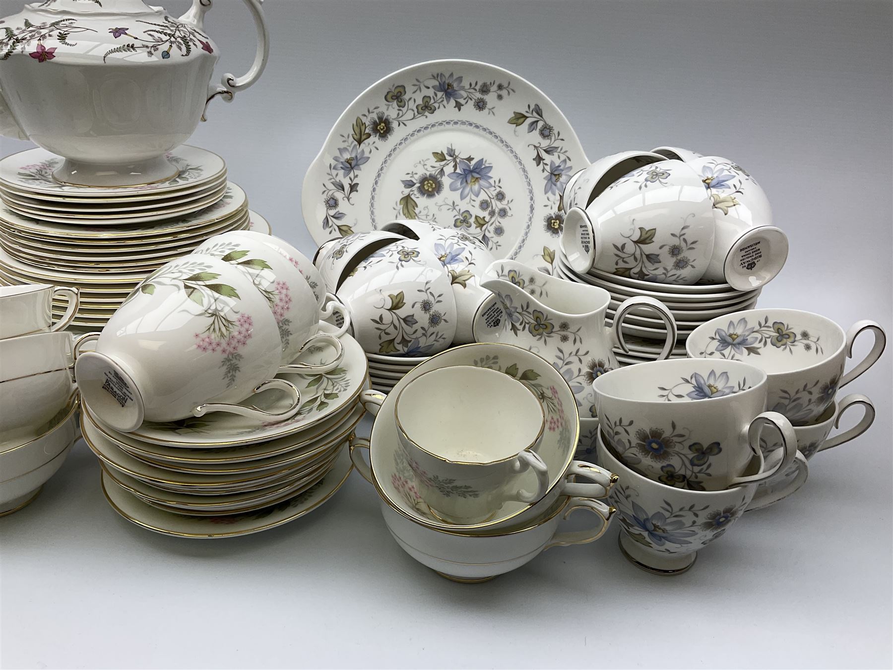 Teawares, comprising Ridgway Melisande pattern part service, Paragon par service, and Paragon teapot. 